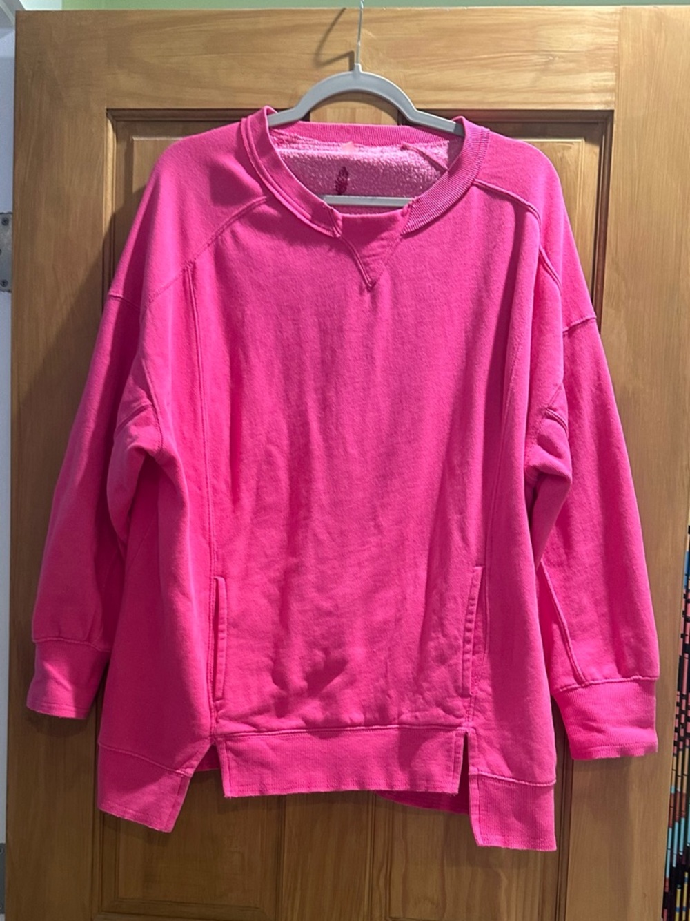 Free People Hot Pink Oversized Crewneck Sweatshirt